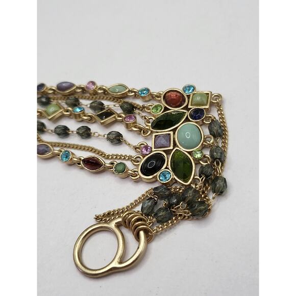 Multicolor Glass Cabochon Multi Strand Toggle Bracelet Gold Tone 7.5 Inch - Picture 5 of 10